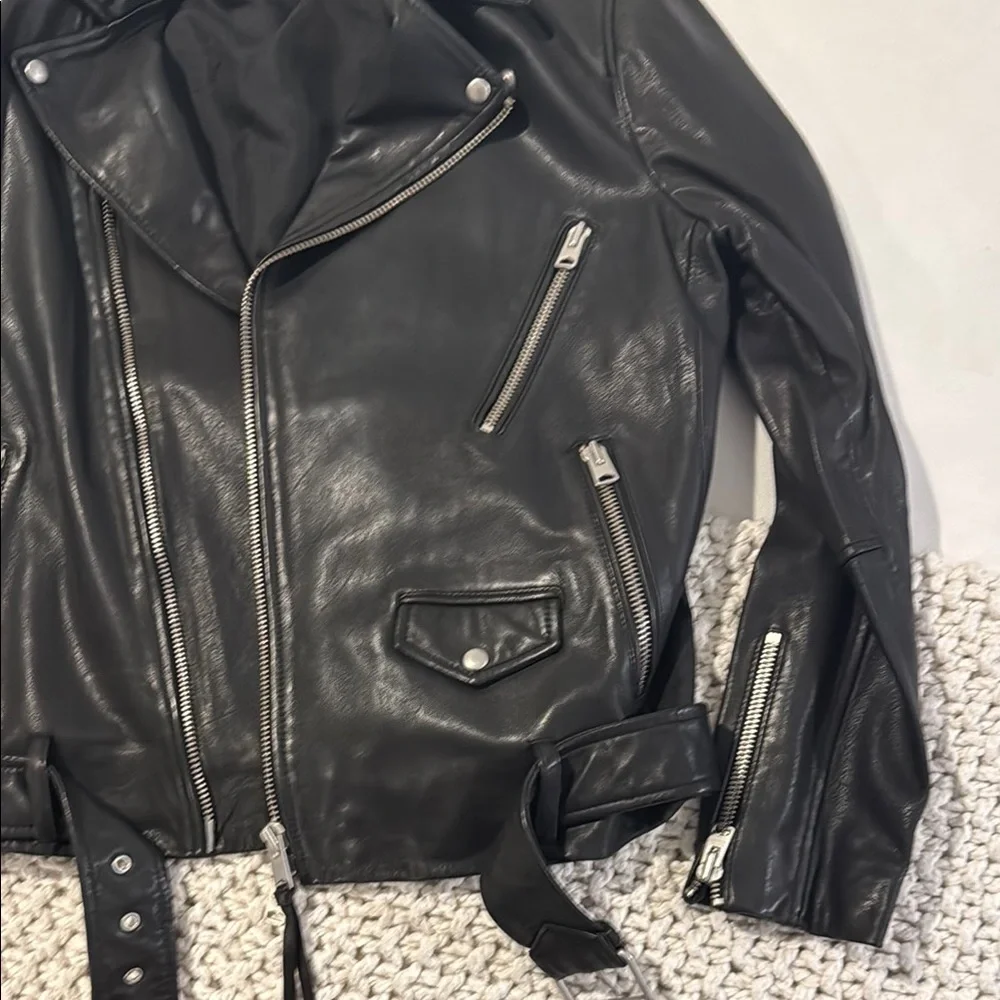 All Saints Black Leather Motorcycle Jacket - Picture 2 of 5